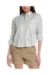 Brunello Cucinelli Women's Light Green Striped Shirt