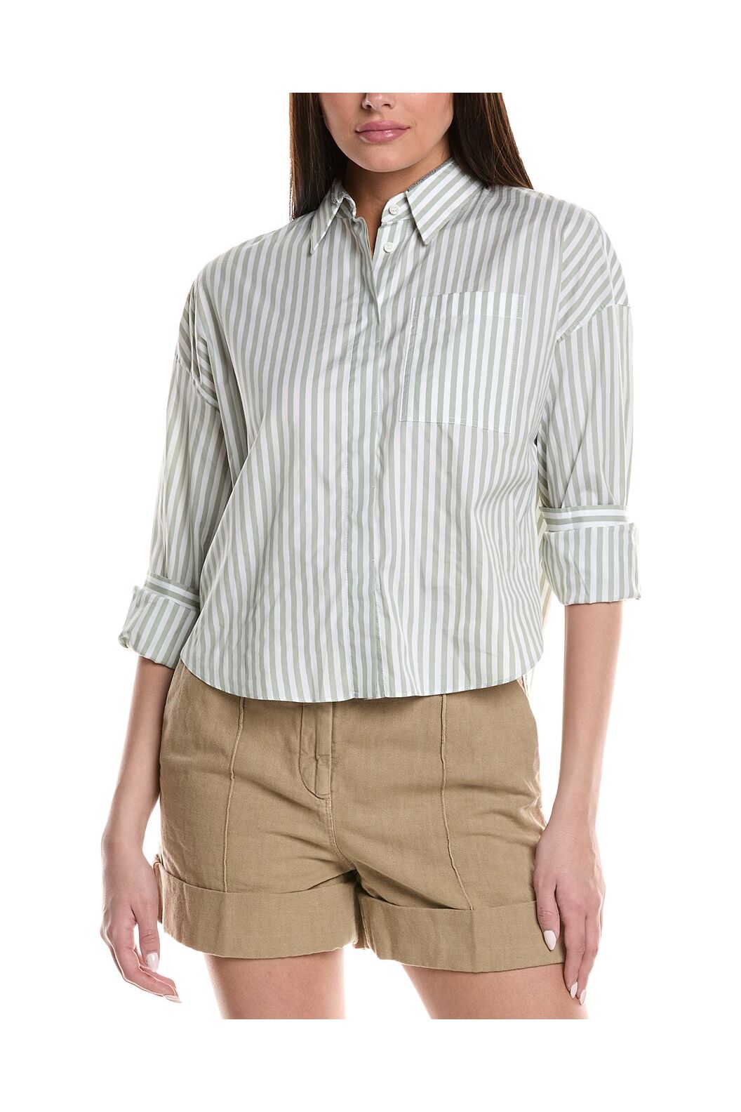 Brunello Cucinelli Women's Light Green Striped Shirt