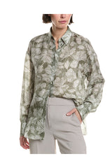 Women's Green Silk Floral Shirt