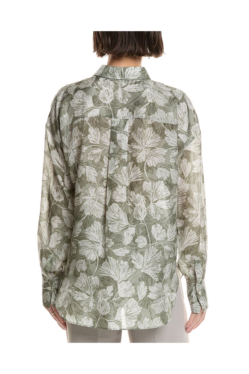Women's Green Silk Floral Shirt