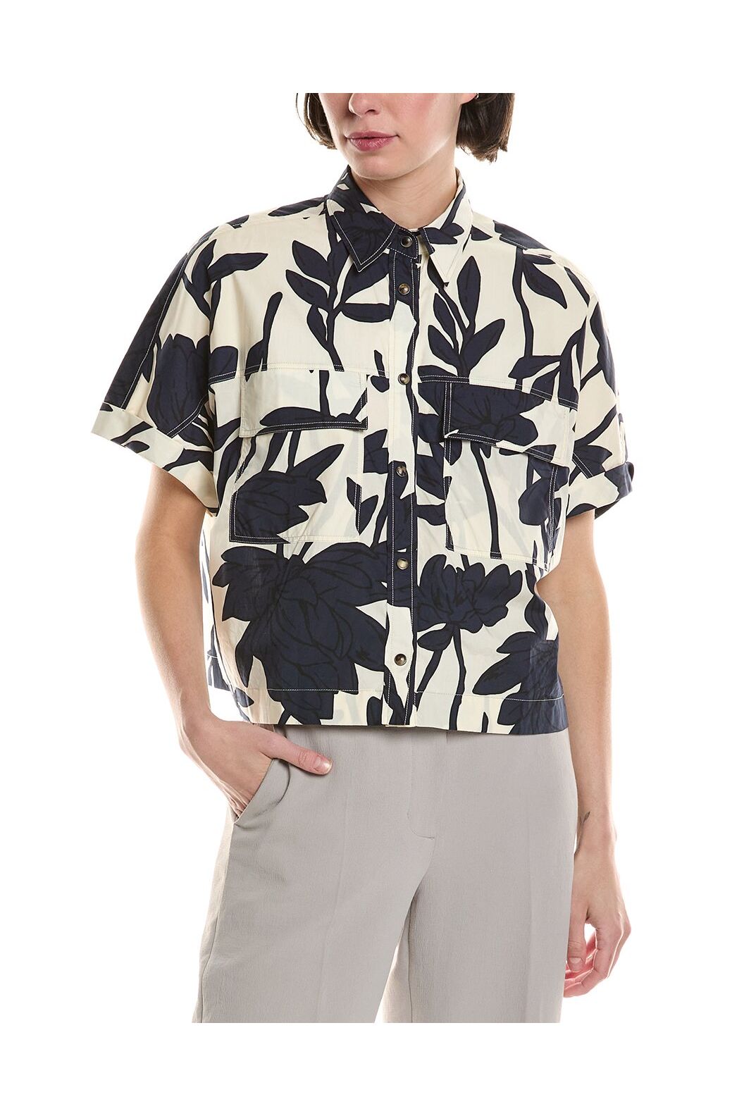 Women's Panama Blue Floral Short-Sleeve Shirt