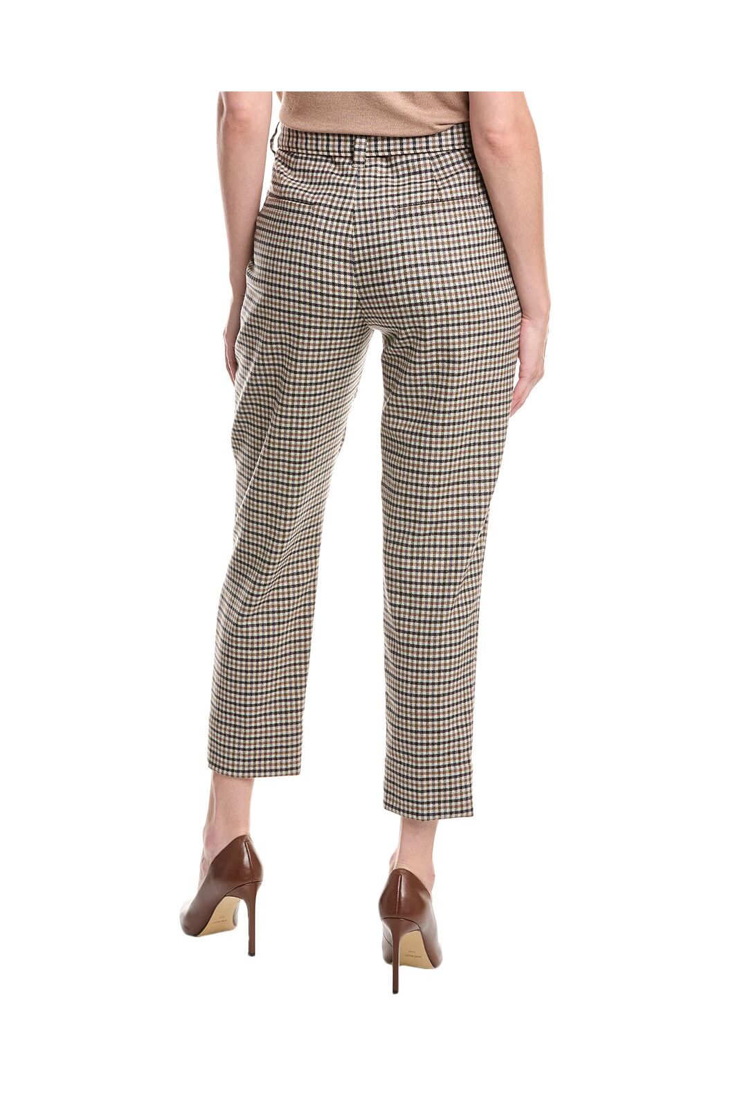 Women's Beige Plaid Cropped Trousers
