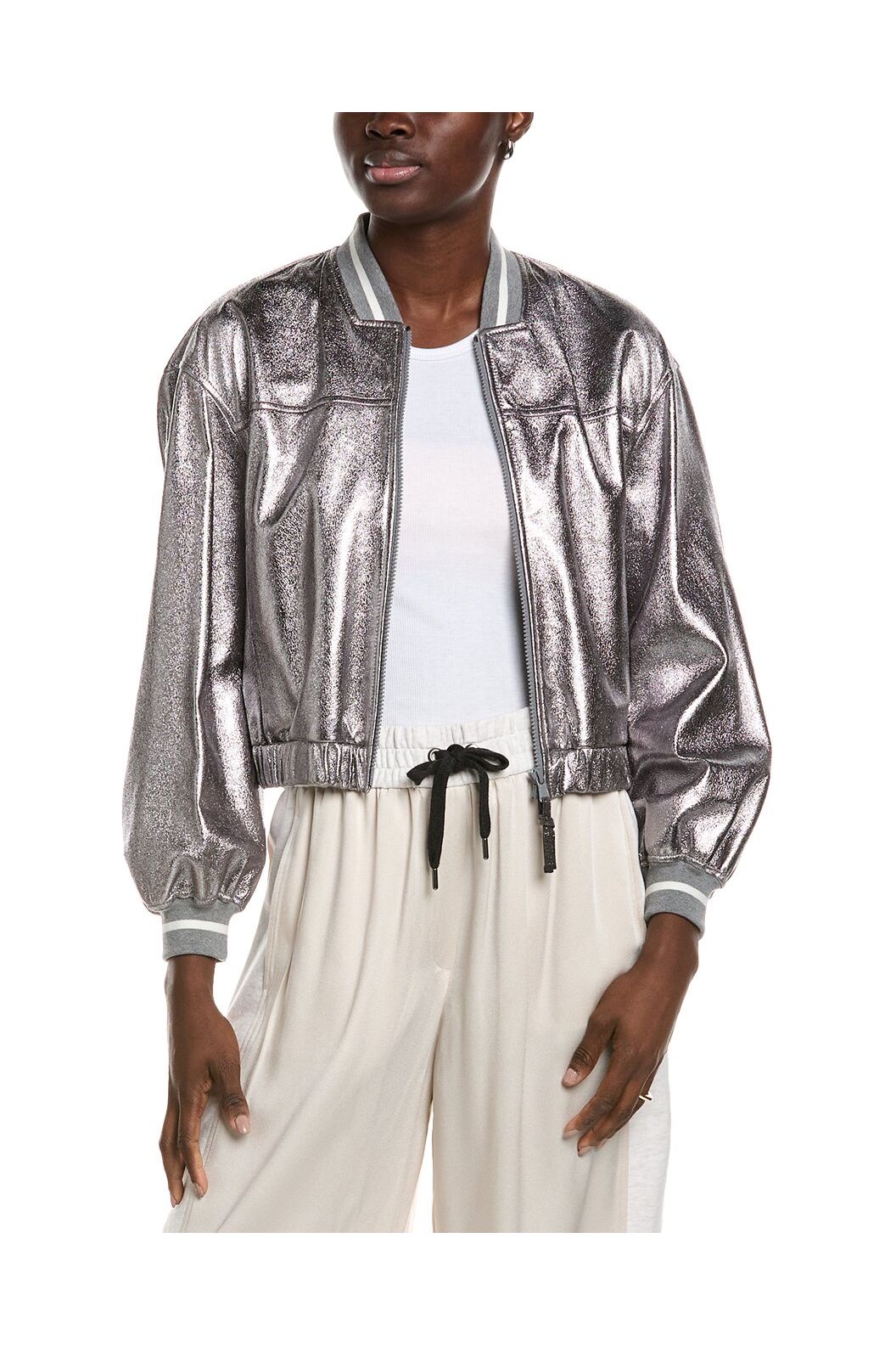 Women's Metallic Silver Bomber Jacket