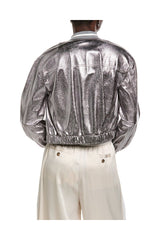 Women's Metallic Silver Bomber Jacket