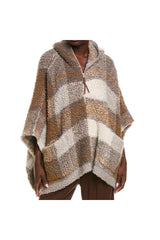 Women's Taupe Cashmere Hooded Poncho Jacket