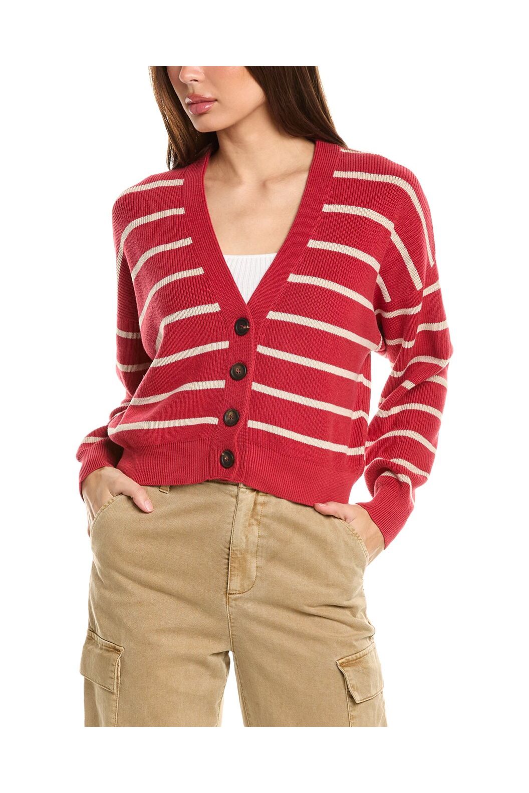 Brunello Cucinelli Women's Red Striped Button Sweater