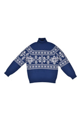 Brunello Cucinelli Men's Blue Cashmere Patterned Turtleneck Sweater