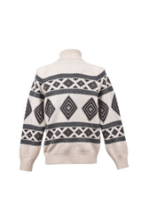 Men's White Black Cashmere Patterned Turtleneck Sweater