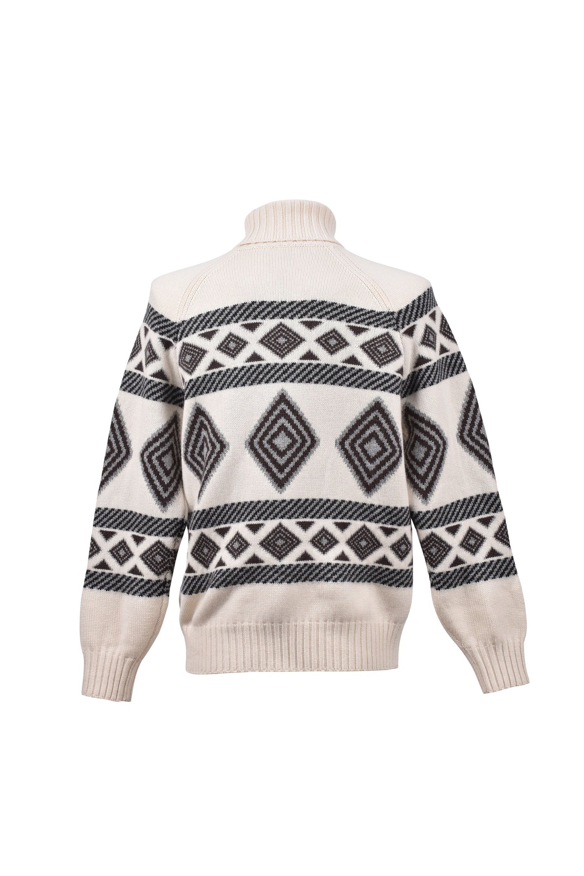 Men's White Black Cashmere Patterned Turtleneck Sweater