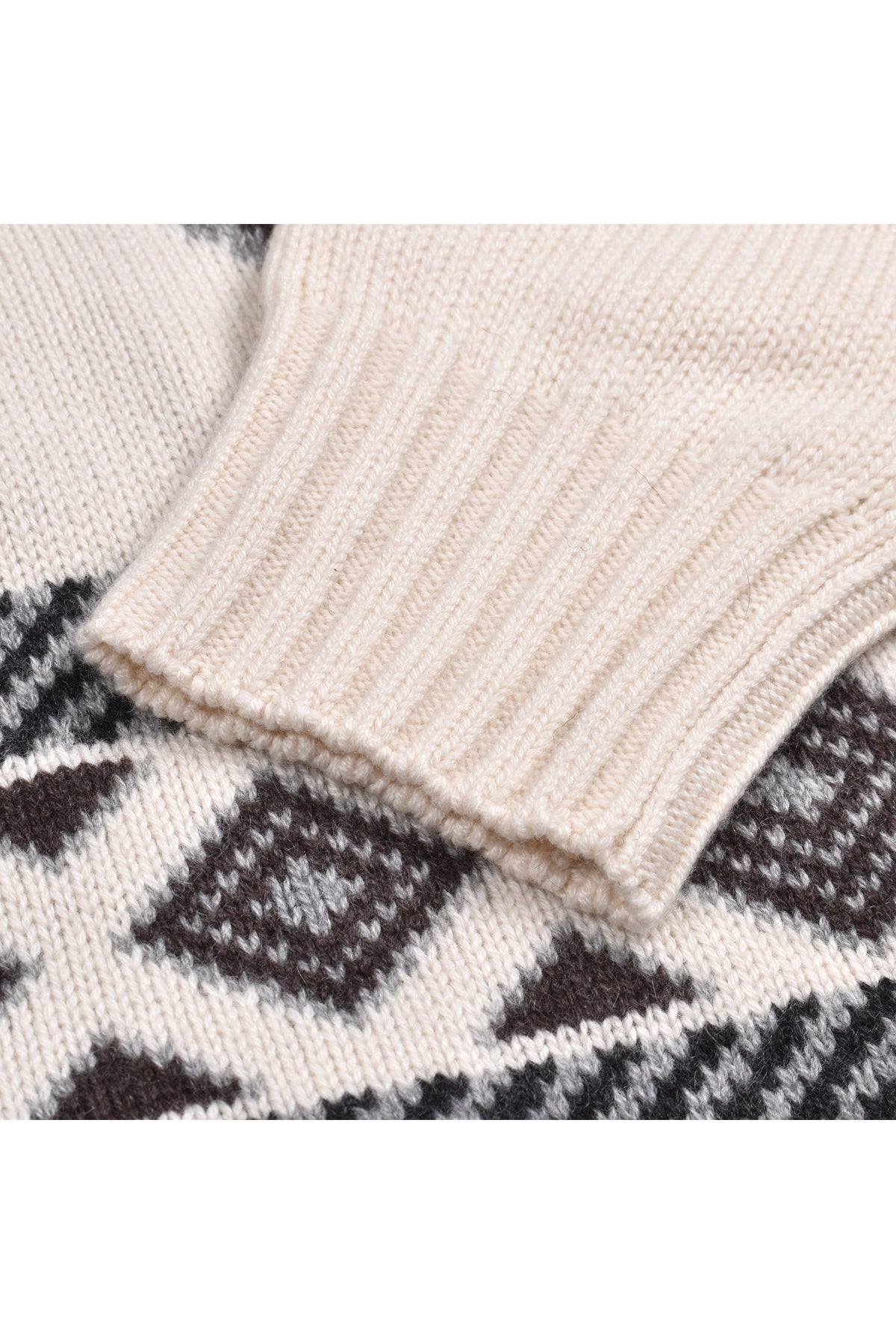 Men's White Black Cashmere Patterned Turtleneck Sweater