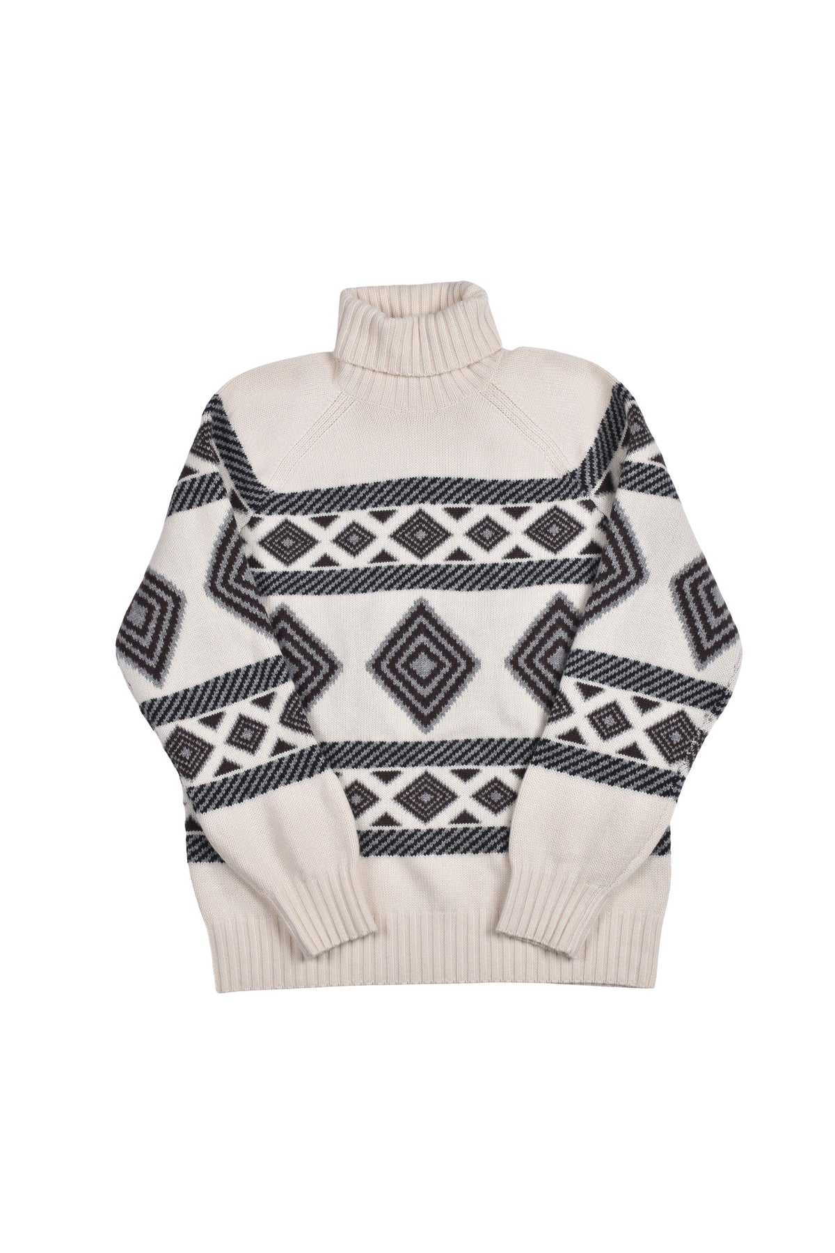 Men's White Black Cashmere Patterned Turtleneck Sweater