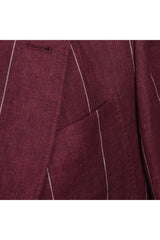 Brunello Cucinelli Men's Red Linen Striped Suit
