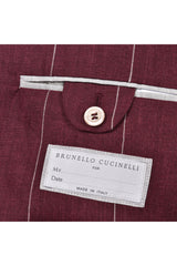 Brunello Cucinelli Men's Red Linen Striped Suit