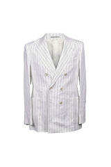Men's White Linen Striped Suit