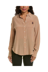 Brunello Cucinelli Women's Almond Silk Relaxed Shirt