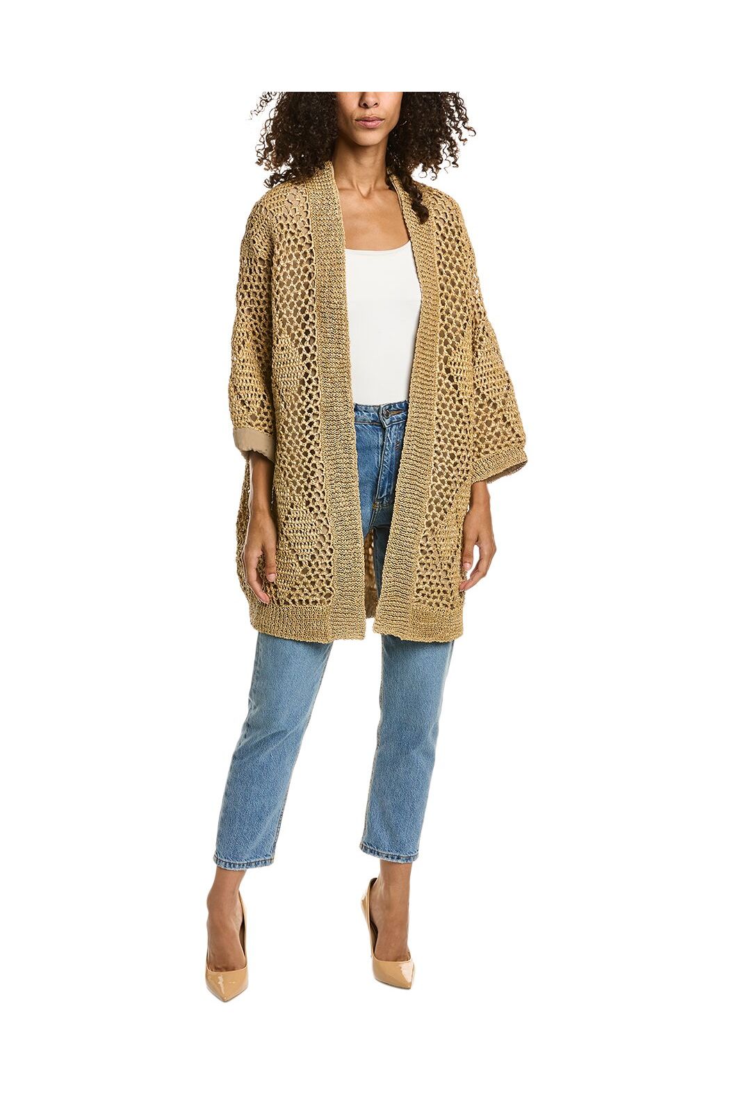 Women's Beige Open Knit Sweater