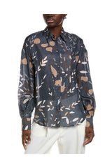 Women's Navy Floral Button-Up Shirt