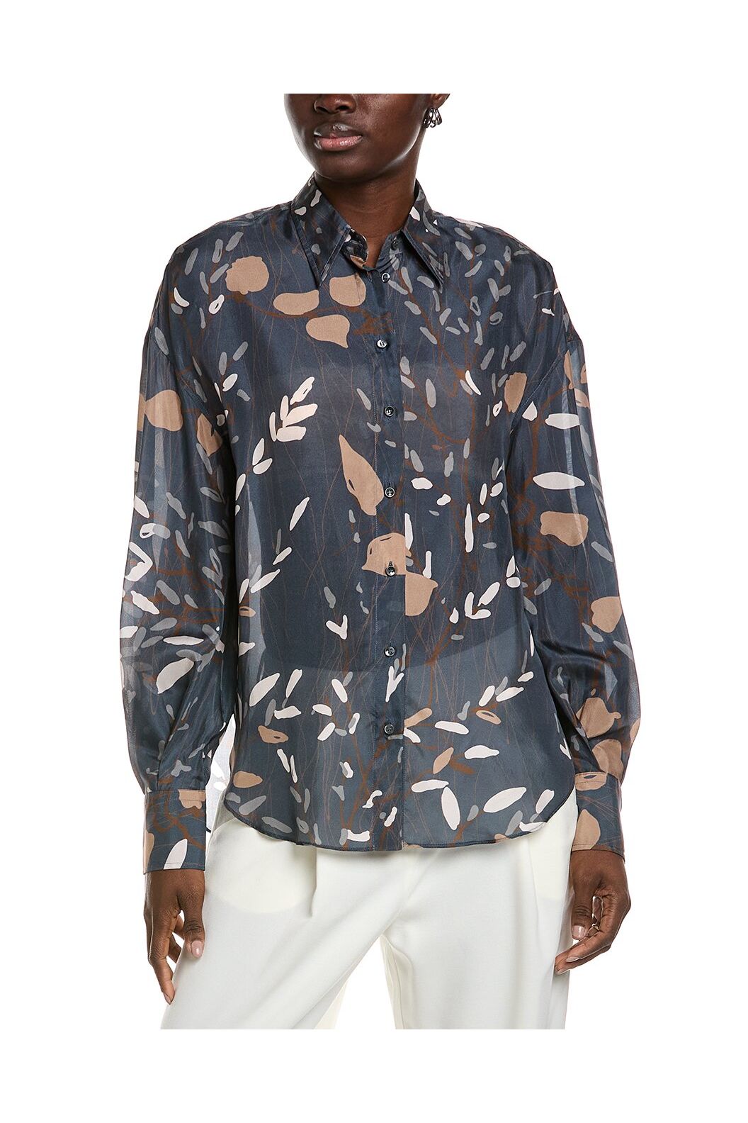 Women's Navy Floral Button-Up Shirt