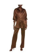 Women's Brown Satin Wide Trousers