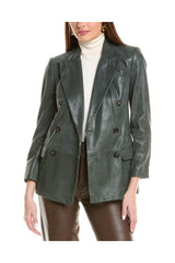 Women's Dark Green Leather Blazer