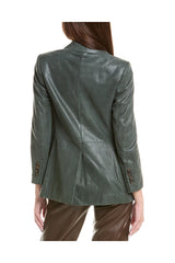 Women's Dark Green Leather Blazer