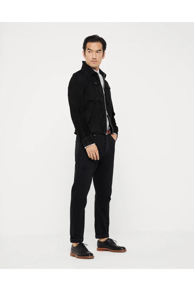 Men's Black Leather Zip Jacket