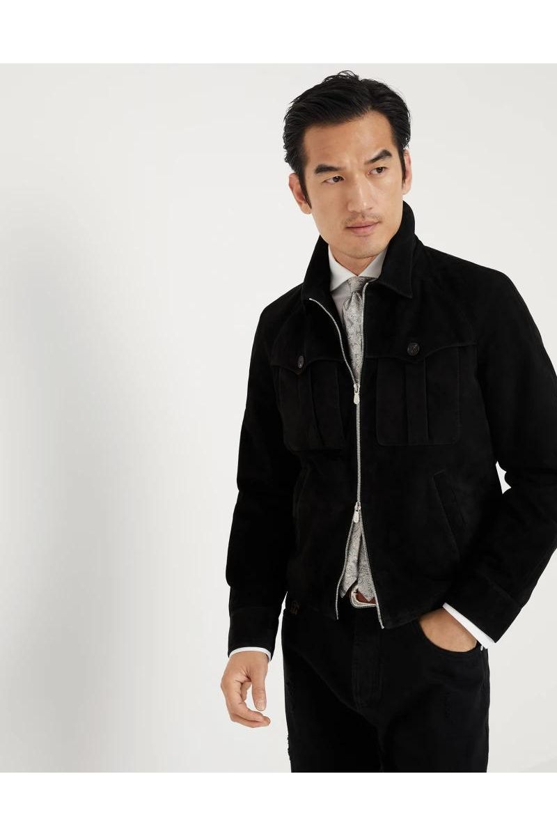 Men's Black Leather Zip Jacket