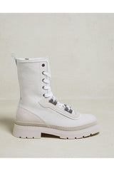 Women's White High-Top Lace-Up Boots