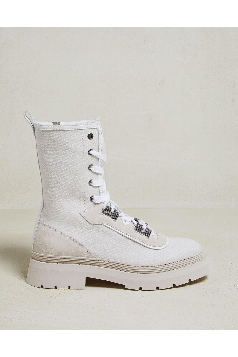 Women's White High-Top Lace-Up Boots