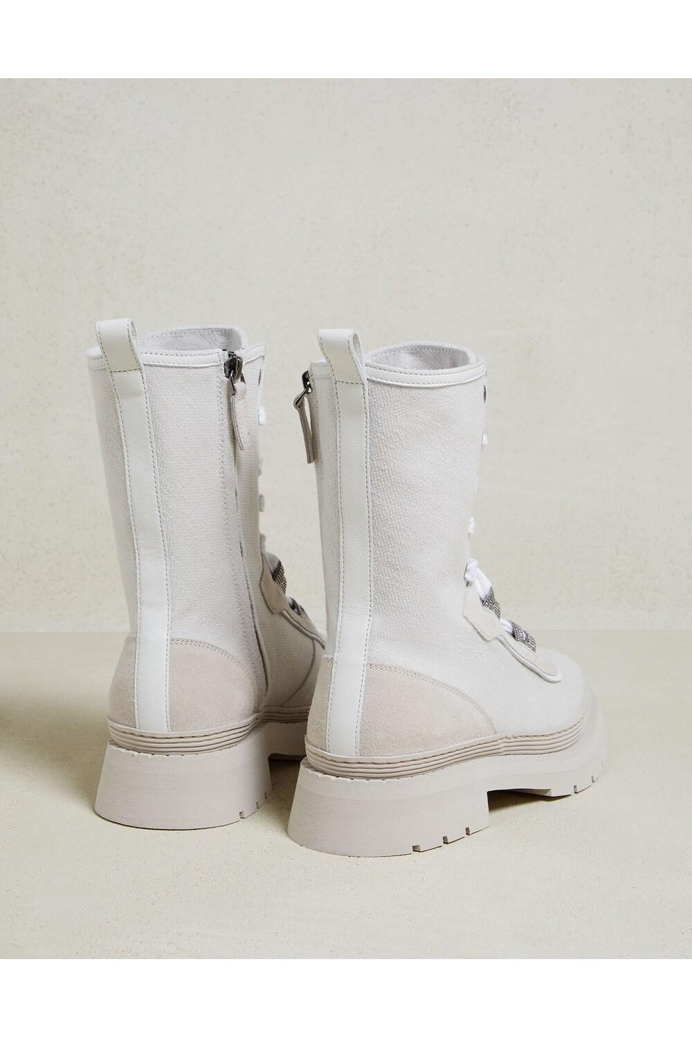 Women's White High-Top Lace-Up Boots