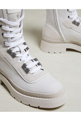 Women's White High-Top Lace-Up Boots