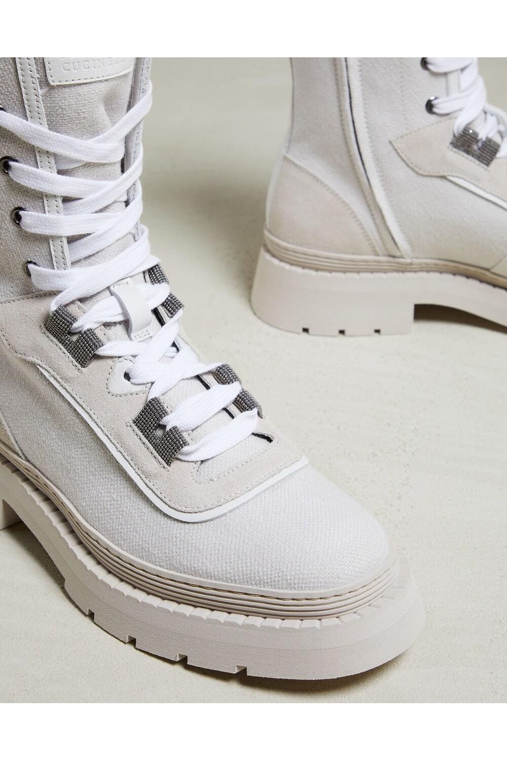 Women's White High-Top Lace-Up Boots