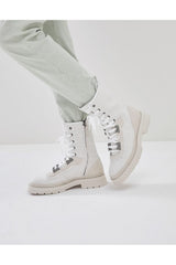 Women's White High-Top Lace-Up Boots