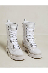 Women's White High-Top Lace-Up Boots