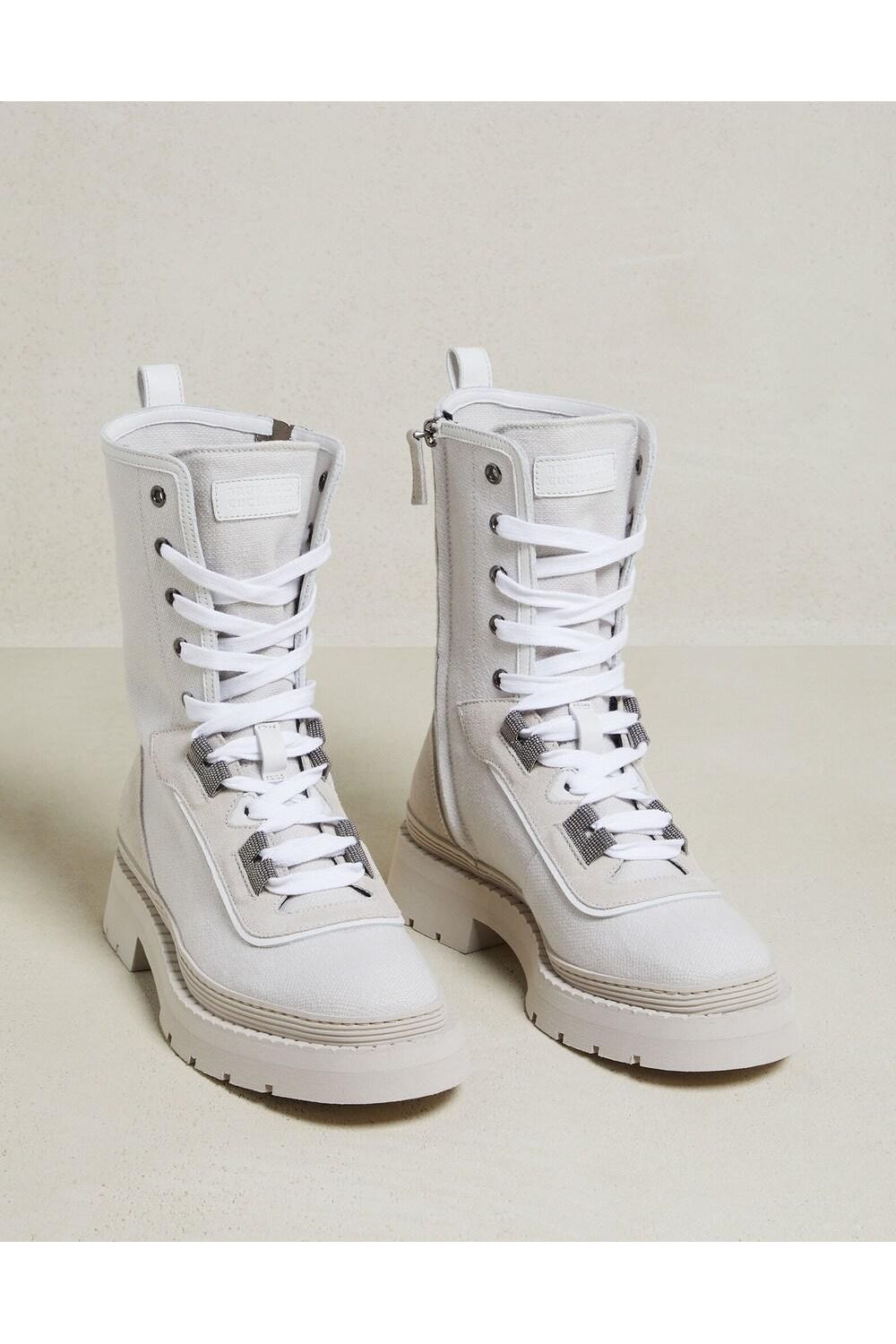 Women's White High-Top Lace-Up Boots