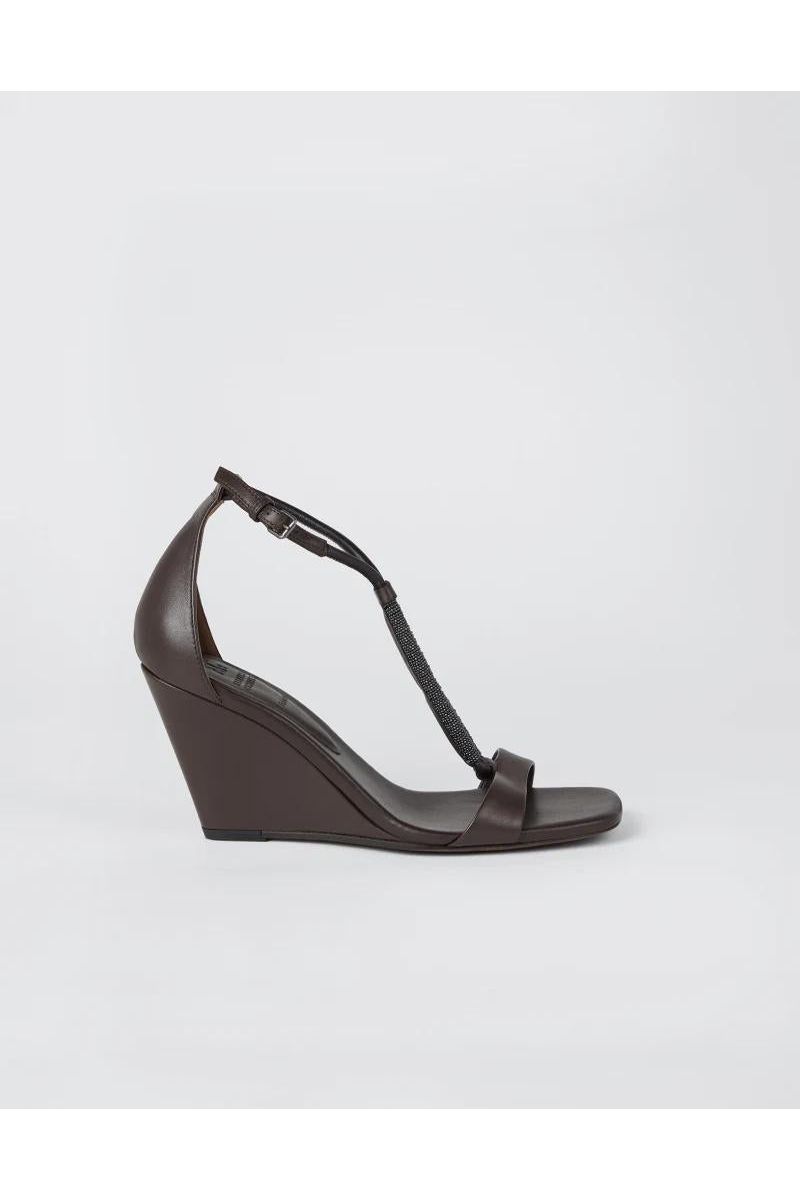 Women's Dark Brown Leather Wedge Sandals