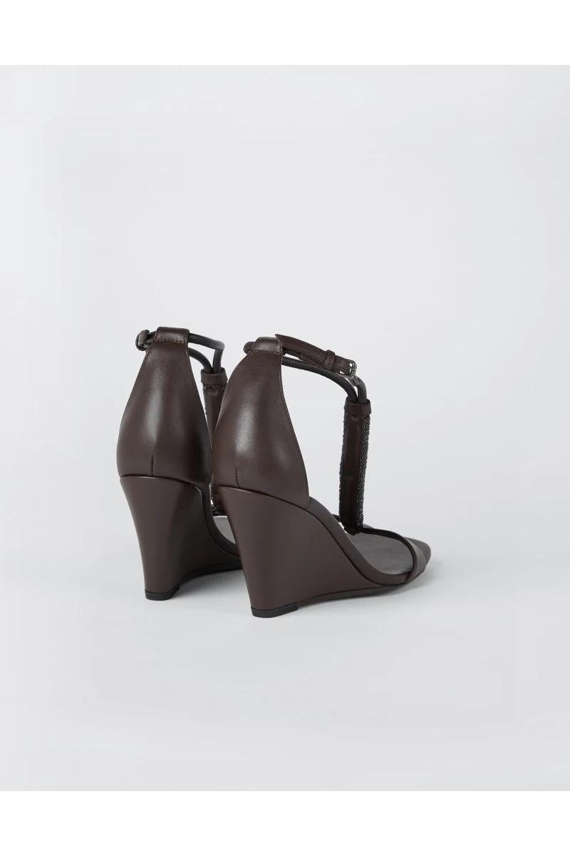 Women's Dark Brown Leather Wedge Sandals