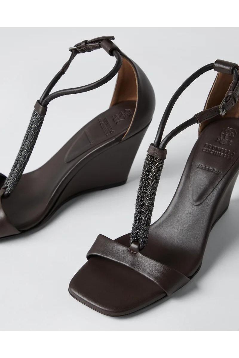 Women's Dark Brown Leather Wedge Sandals