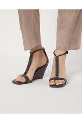 Women's Dark Brown Leather Wedge Sandals