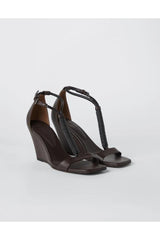 Women's Dark Brown Leather Wedge Sandals