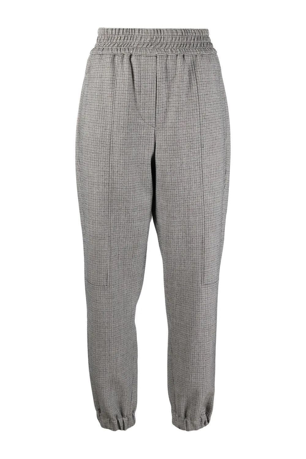 Women's Gray Houndstooth Elastic Trousers