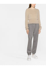 Women's Gray Houndstooth Elastic Trousers