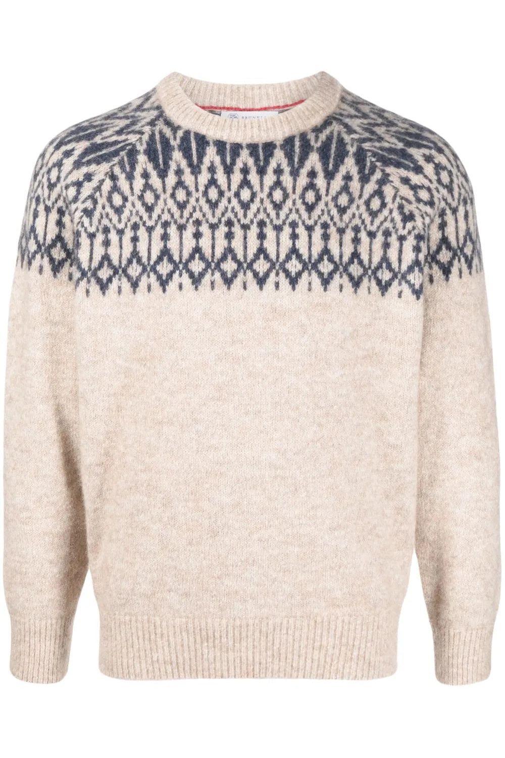 Men's Beige Patterned Knit Sweater