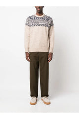 Men's Beige Patterned Knit Sweater