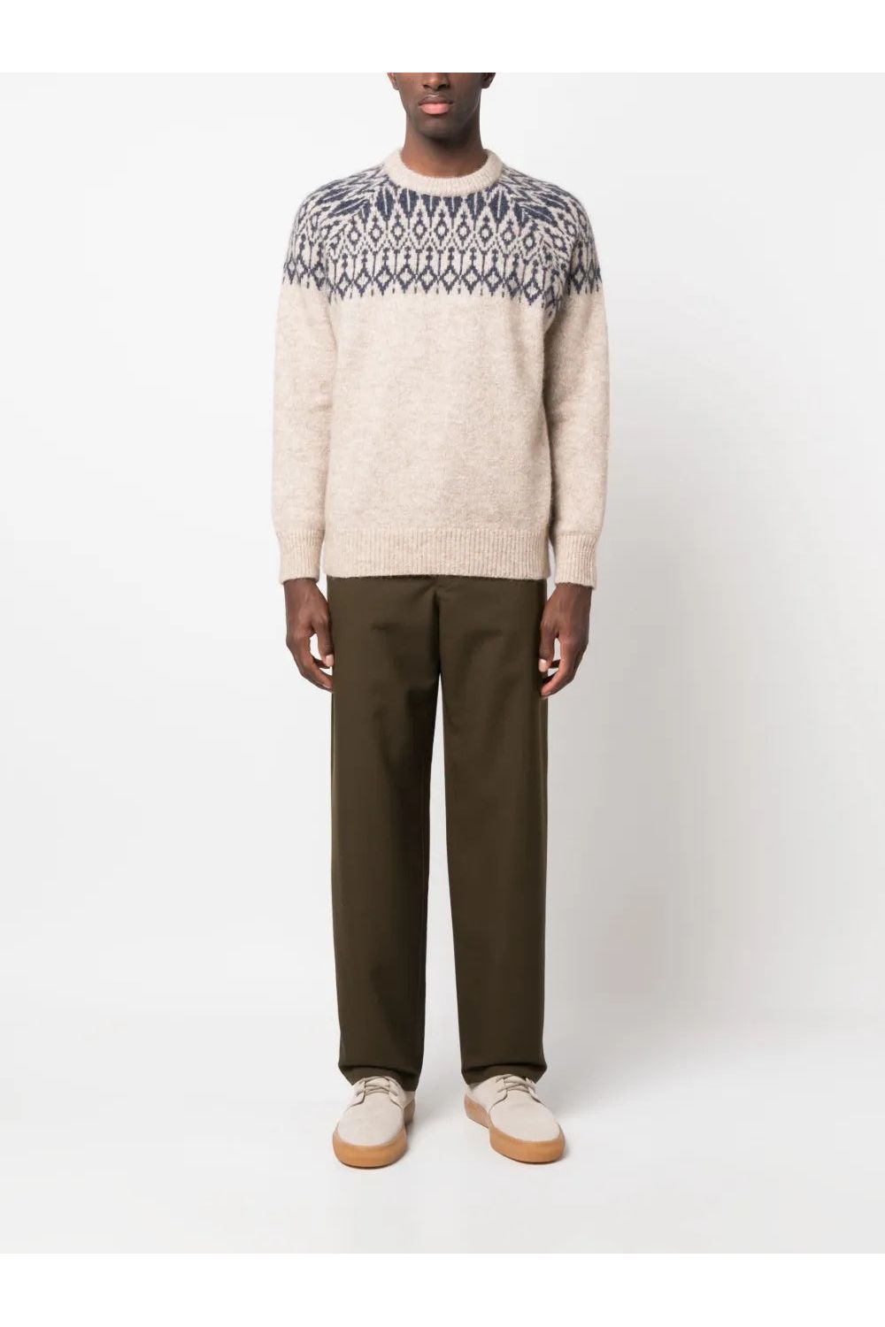 Men's Beige Patterned Knit Sweater