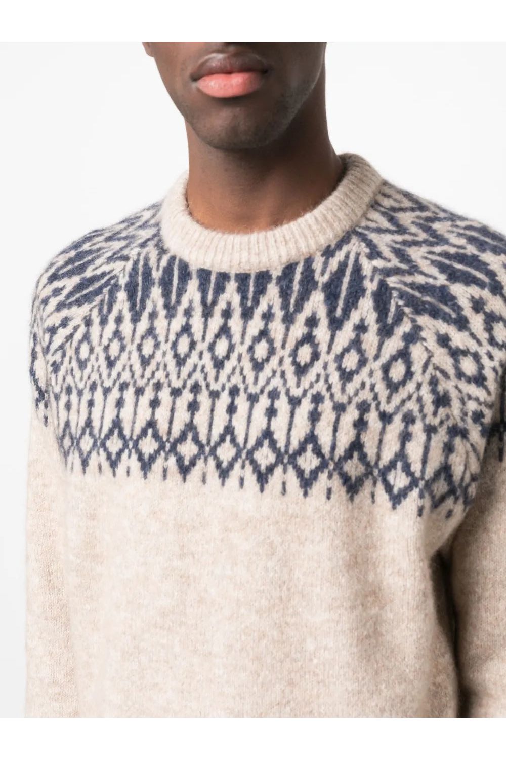 Men's Beige Patterned Knit Sweater