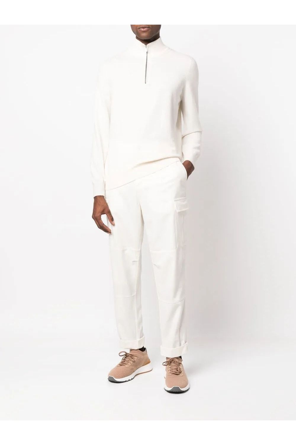 Men's Cream Relaxed Cargo Trousers