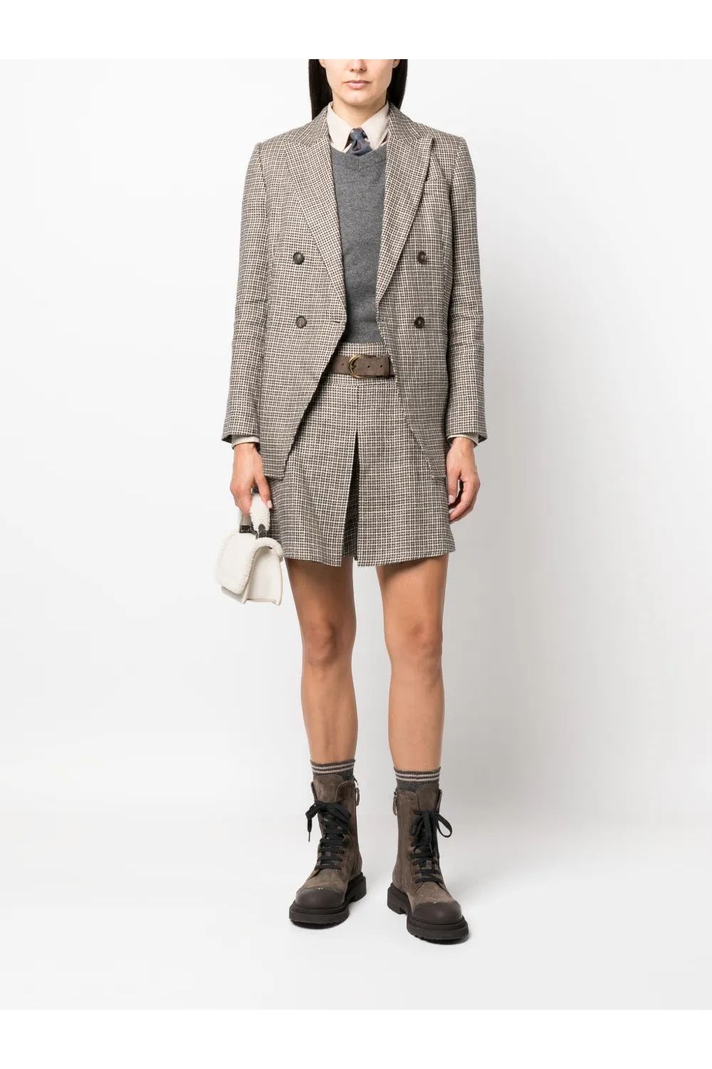Women's Houndstooth Pleated Tailored Shorts