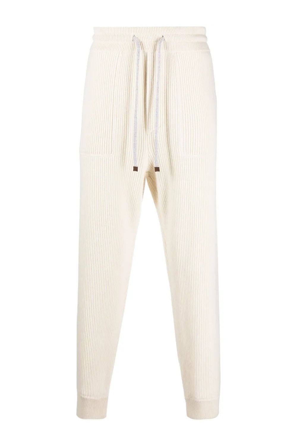 Men's Cream Wool Ribbed Trousers