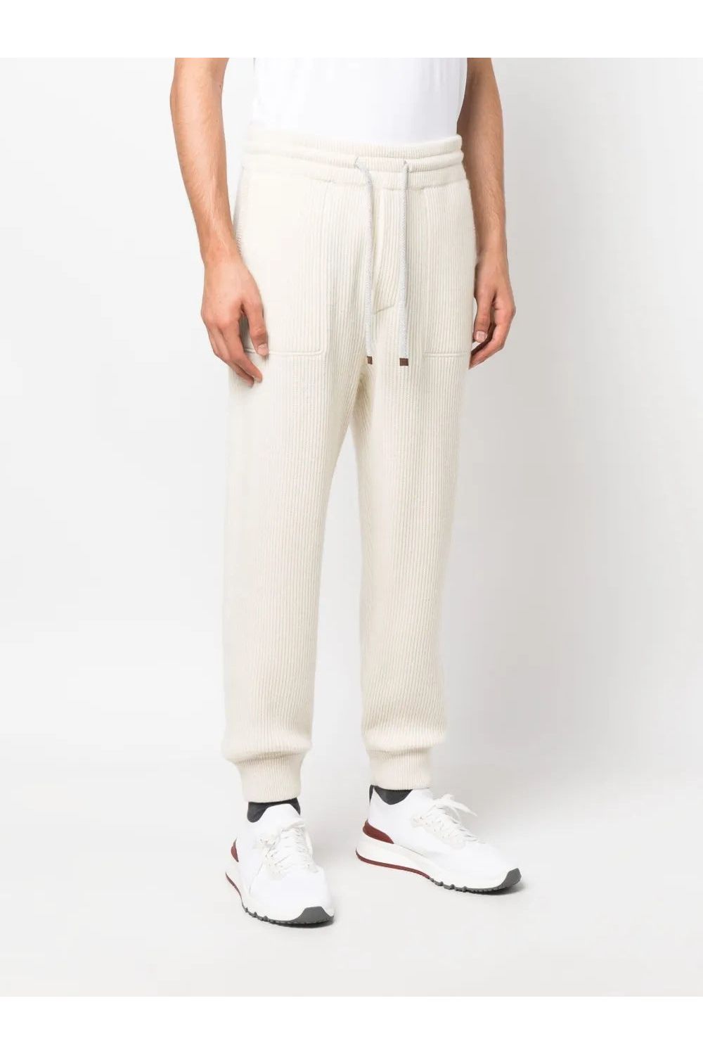 Men's Cream Wool Ribbed Trousers